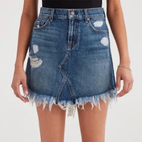 7 For All Mankind Raw Hem Jean Mini Skirt - Picture 1 of 9